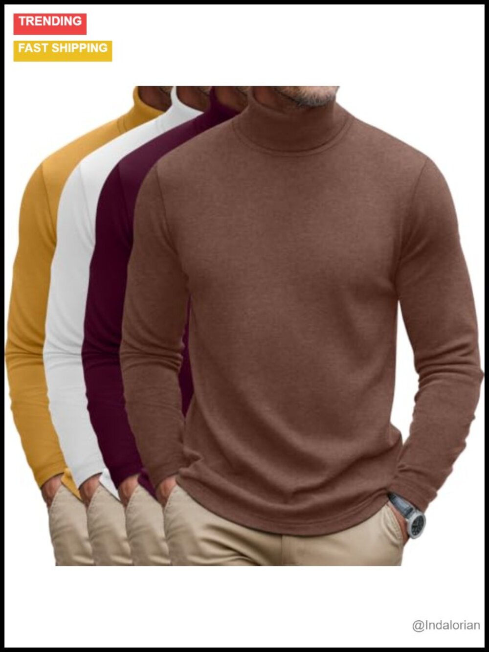 Men's Cotton Spandex Turtleneck Shirts 4 Pack Slim Fit Long Sleeve Base Layer